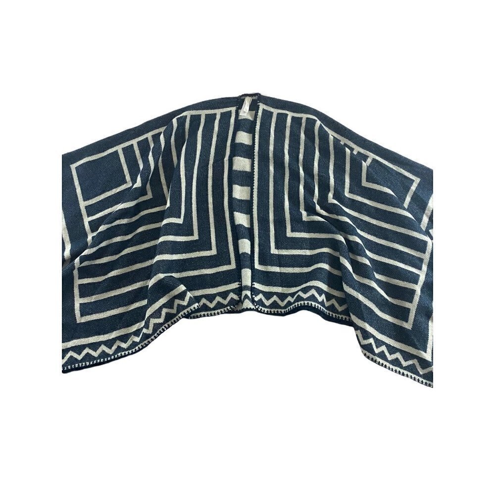 Ann Taylor Loft Blue And White Patterned Poncho - OS